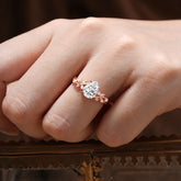 4 Prong Natural Inspired Ring Floral Moissanite Engagement Ring Pear Cut Ring
